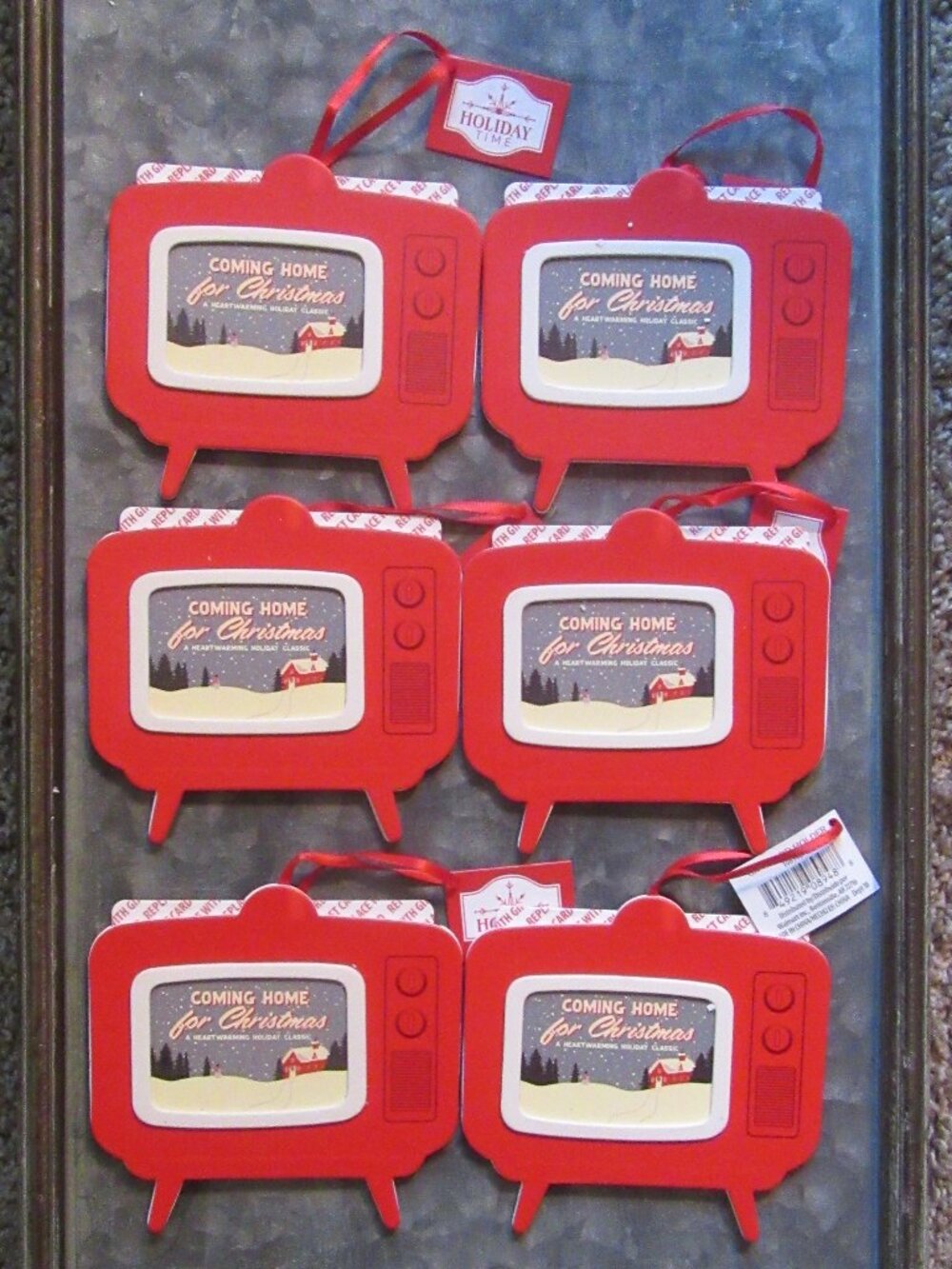 6 NWT Retro TV Christmas Gift Card Holders in Red Decorative Chipboard w. ribbon